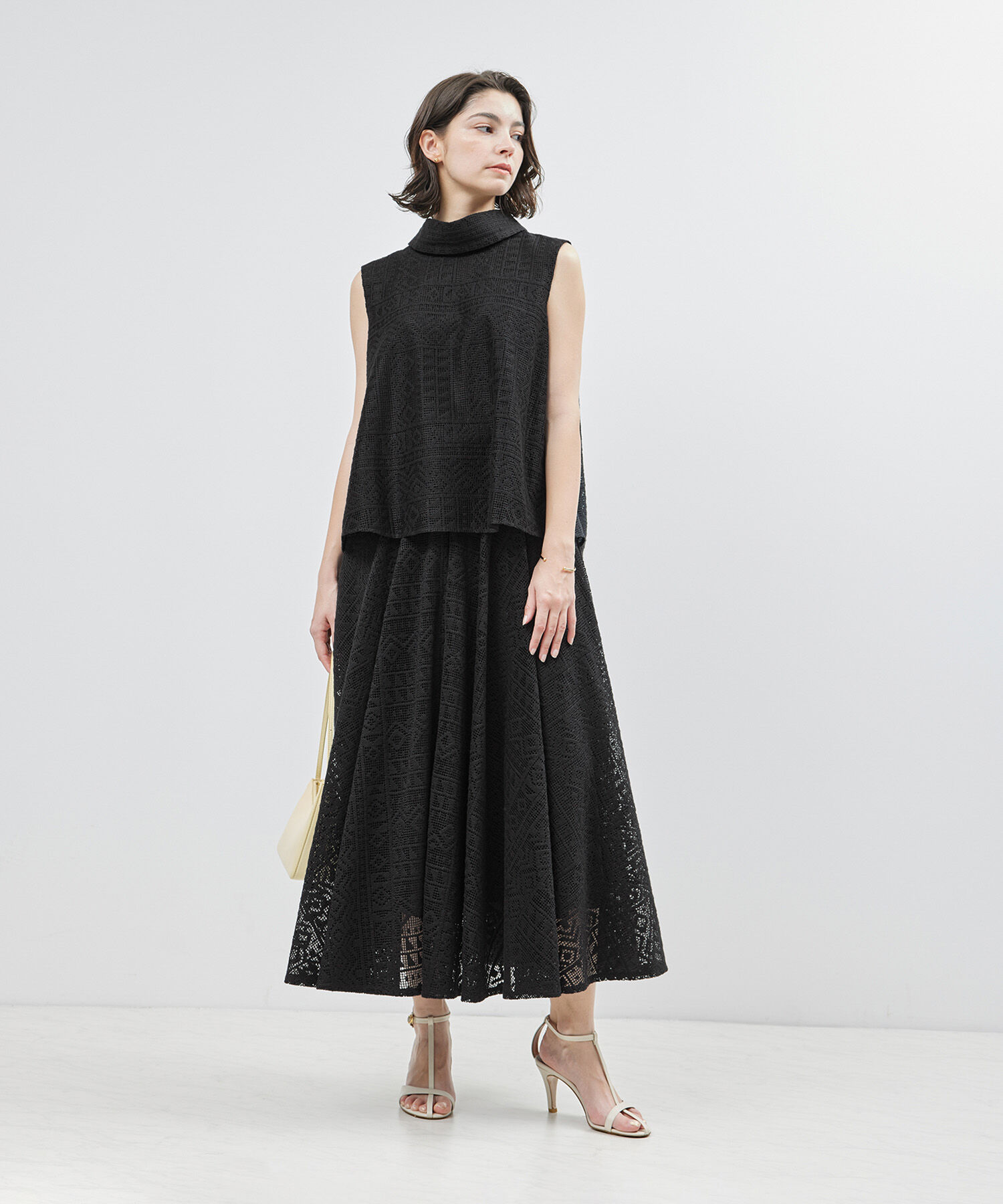 ROPE「ジオメトリックレースフレアスカート【セットアップ対応】【雑誌掲載】【メディア掲載】」|スカート|