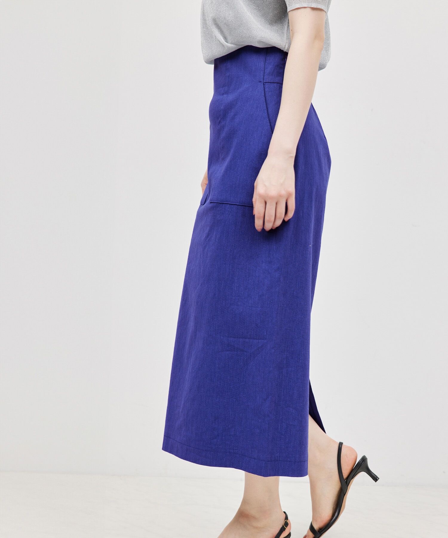 ROPE「リネンストレッチポケット付きタイトスカート/24SS【一部WEB限定】【雑誌掲載】【メディア掲載】」|スカート|