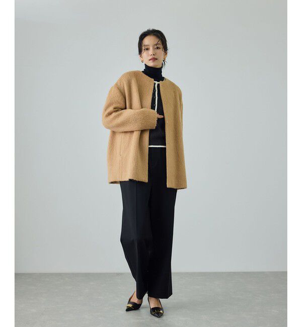 ROPE「カシミヤ混 透かし柄バイカラーニット/イージーケア」|ニット・セーター|