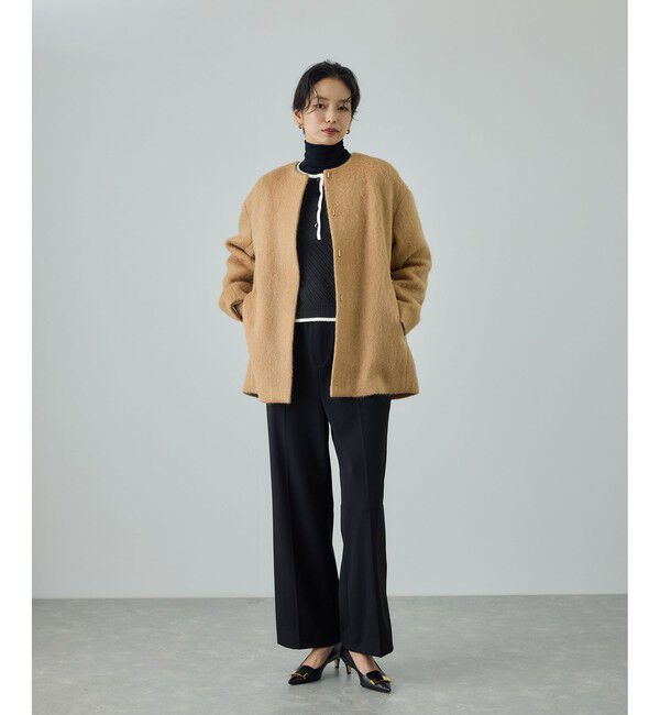 ROPE「カシミヤ混 透かし柄バイカラーニット/イージーケア」|ニット・セーター|