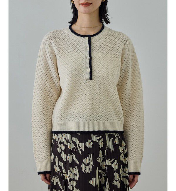 ROPE「カシミヤ混 透かし柄バイカラーニット/イージーケア」|ニット・セーター|