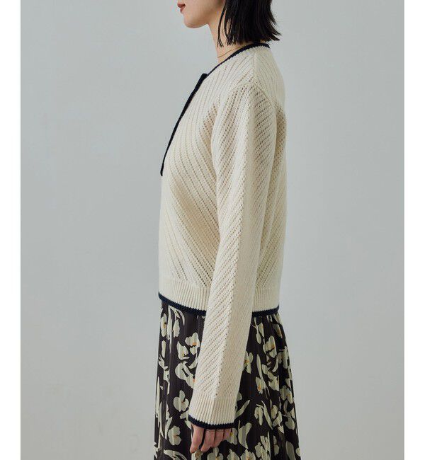 ROPE「カシミヤ混 透かし柄バイカラーニット/イージーケア」|ニット・セーター|