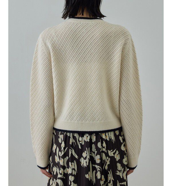 ROPE「カシミヤ混 透かし柄バイカラーニット/イージーケア」|ニット・セーター|