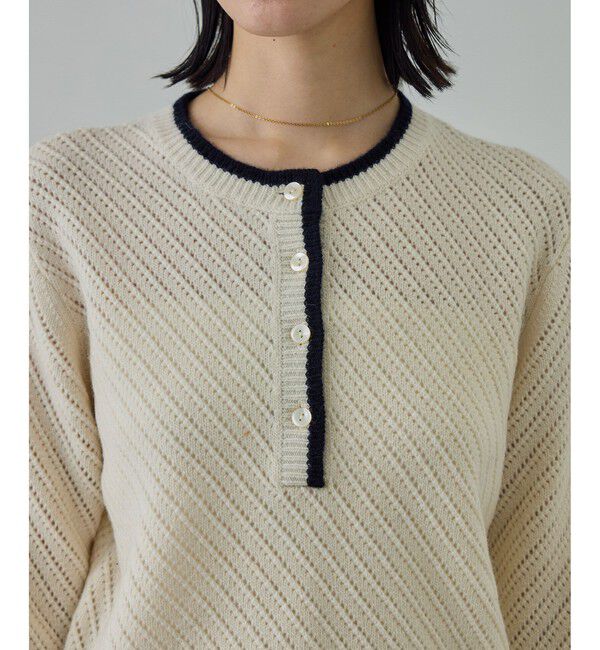 ROPE「カシミヤ混 透かし柄バイカラーニット/イージーケア」|ニット・セーター|