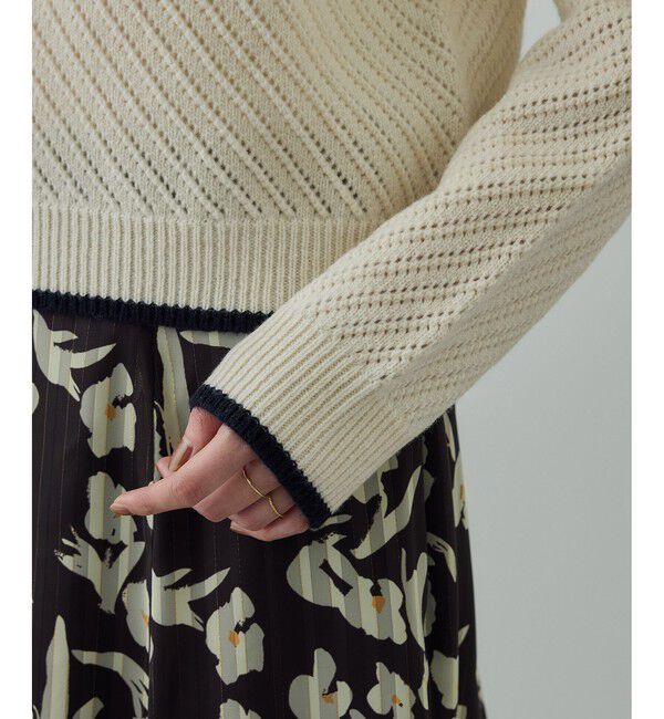 ROPE「カシミヤ混 透かし柄バイカラーニット/イージーケア」|ニット・セーター|