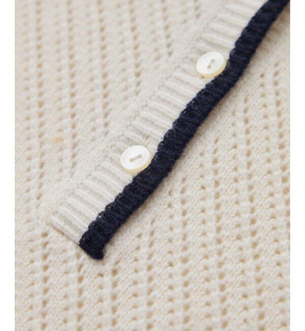 ROPE「カシミヤ混 透かし柄バイカラーニット/イージーケア」|ニット・セーター|