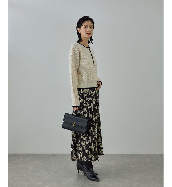 ROPE「カシミヤ混 透かし柄バイカラーニット/イージーケア」|ニット・セーター|