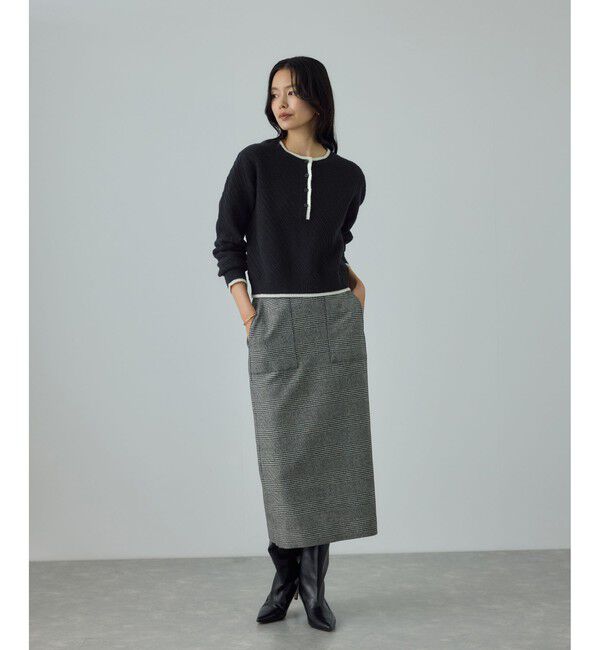 ROPE「カシミヤ混 透かし柄バイカラーニット/イージーケア」|ニット・セーター|