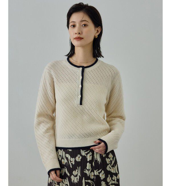 ROPE「カシミヤ混 透かし柄バイカラーニット/イージーケア」|ニット・セーター|