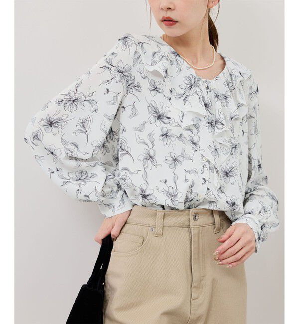 Rope&rsquo;Picnic「花柄ラッフルデザインブラウス」|シャツ・ブラウス|グレー(07)