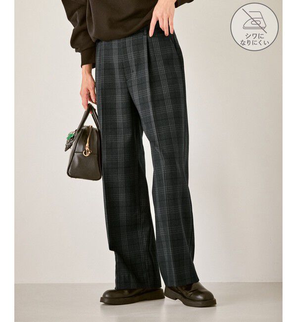 Rope&rsquo;Picnic「裏起毛無地＆チェックアソートワイドパンツ/防シワ」|チノ|チャコール(06)