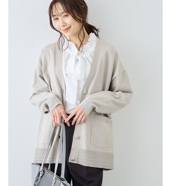 Rope&rsquo;Picnic「Vネックミドル丈フォルムカーディガン」|カーディガン|ライトグレー(08)