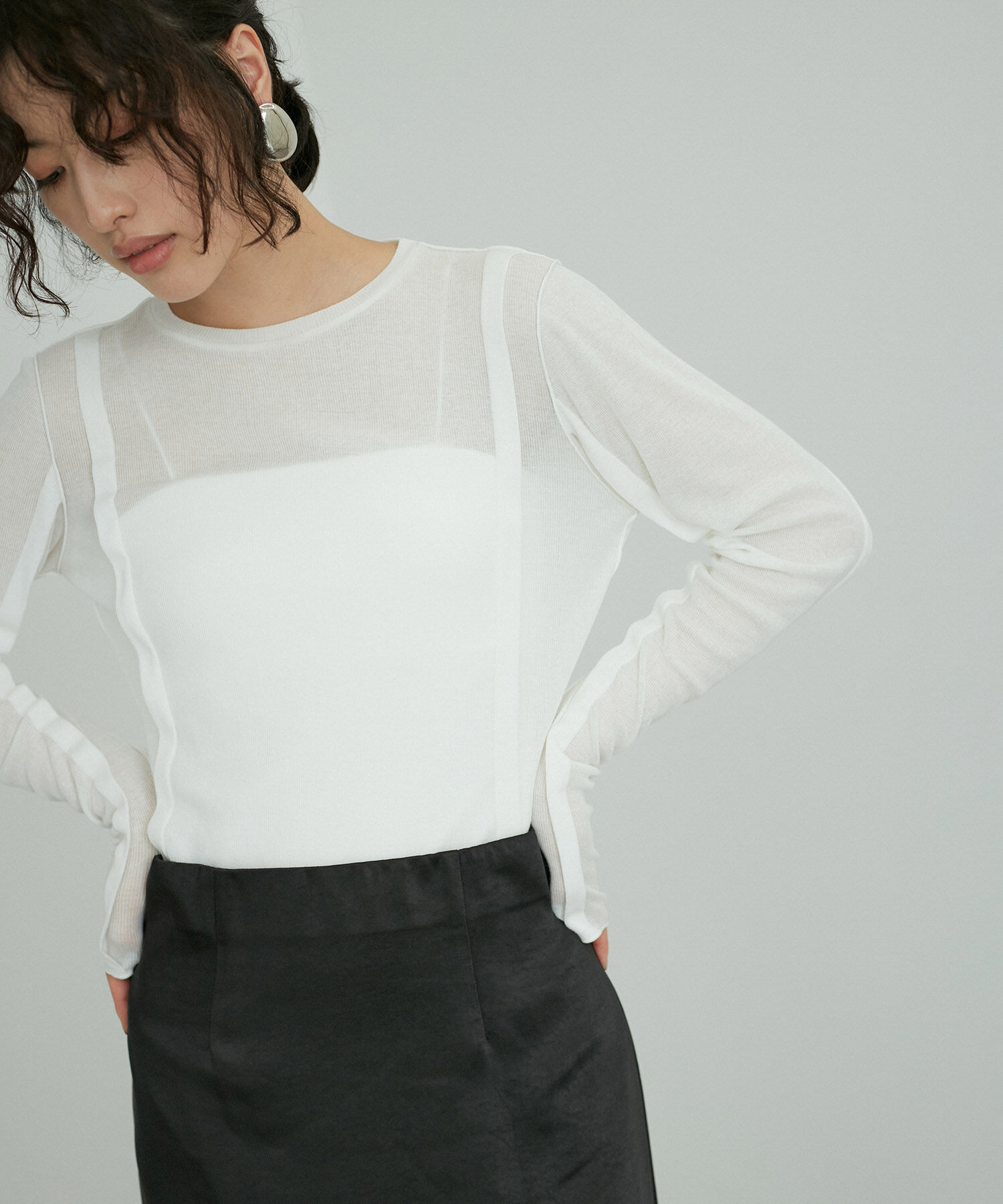 ADAM ET ROPE'「シアーテレコタックニュアンスロンT」|Tシャツ・カットソー|