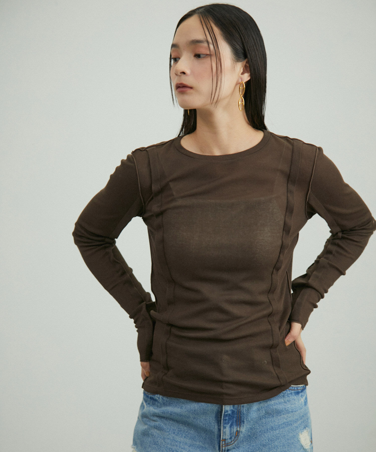 ADAM ET ROPE'「シアーテレコタックニュアンスロンT」|Tシャツ・カットソー|