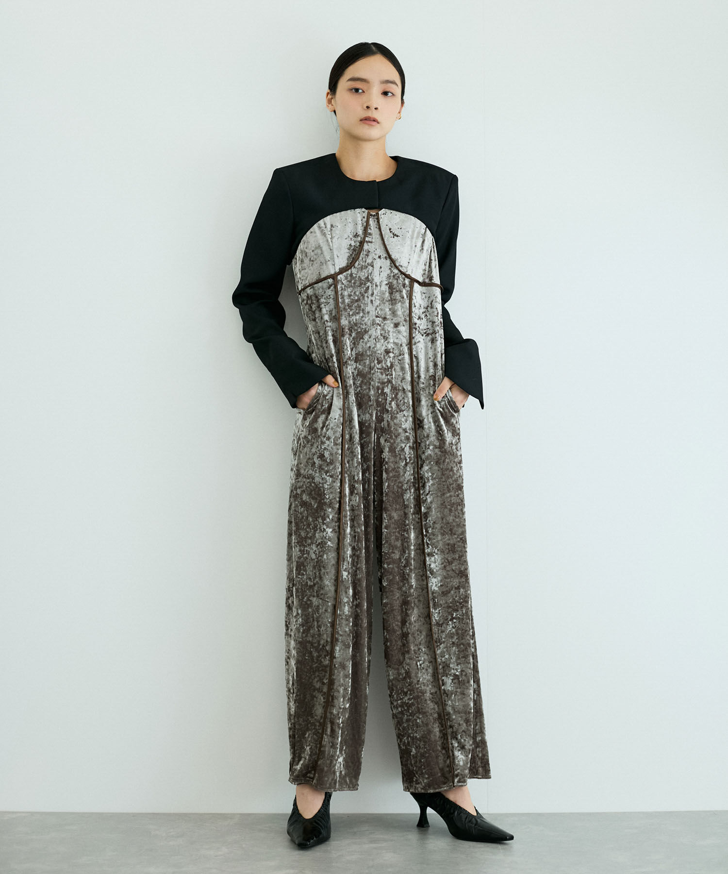 ADAM ET ROPE'「ベロアロンパース」|オールインワン|カーキ系(39)