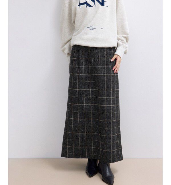 ADAM ET ROPE'「【WEB限定】サイドラインツイードスカート」|スカート|ブラック系(02)