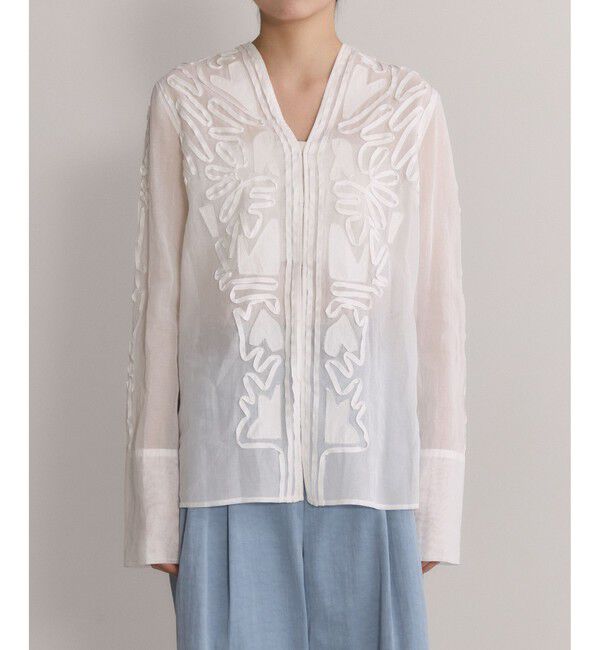 ADAM ET ROPE'「【EMOELLE】ステッチエンブロイダリーブラウス」|シャツ・ブラウス|ホワイト(10)