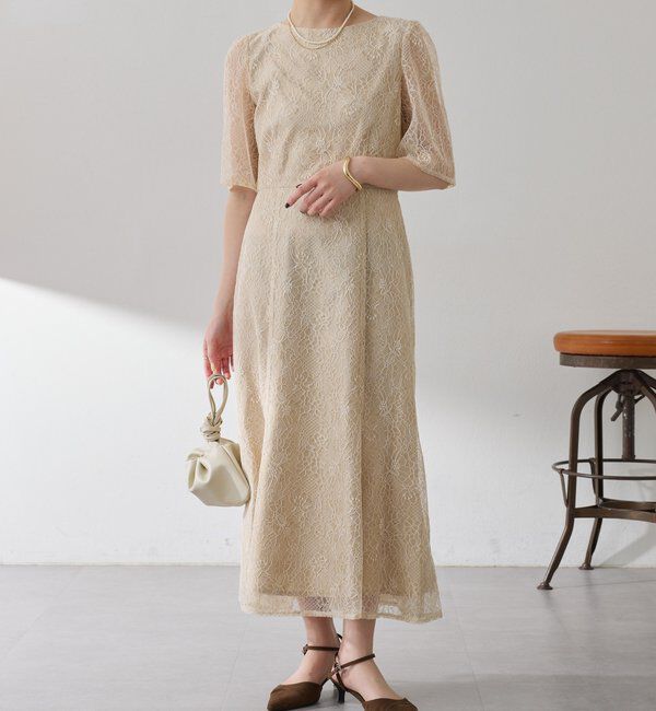  「【オケージョン】ラメフラワーコードレースワンピース」|ワンピース|