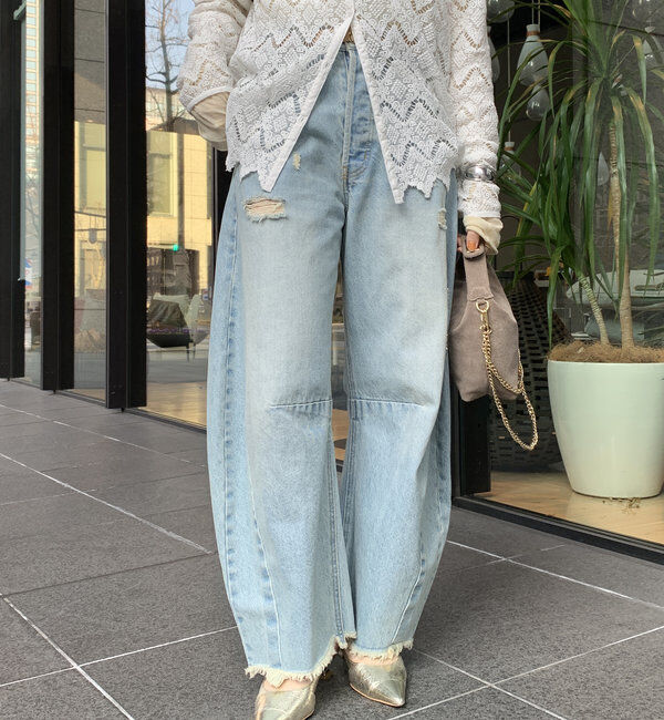  「【ベストセラーアイテム】ダメージカーブデニム」|デニム|