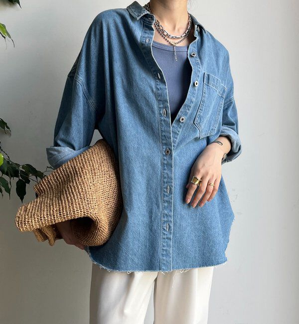  「【新色追加】ダメージデニムシャツ」|シャツ・ブラウス|
