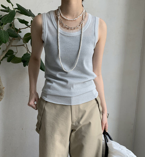  「ラメリブチュールタンク」|Tシャツ・カットソー|