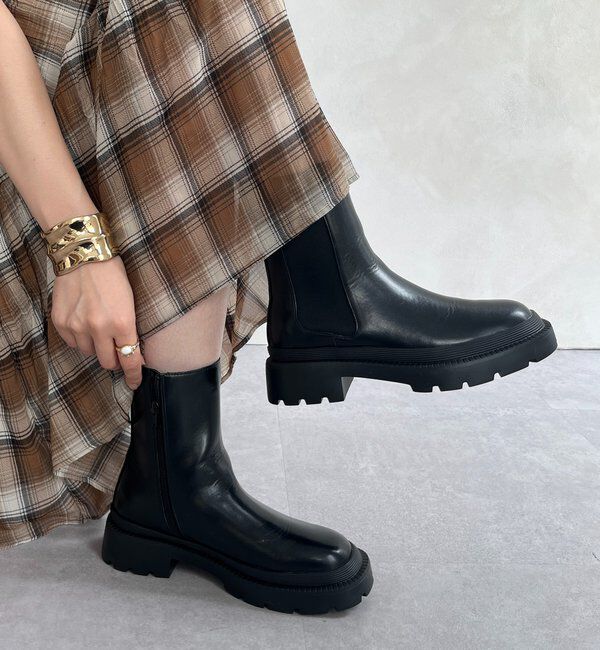  「サイドゴアタンクショートブーツ」|ショートブーツ|ブラック