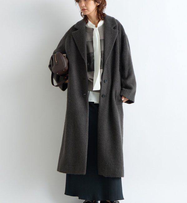 「【柔らかな質感】シャギーロングチェスターコート」|その他|ブラウン