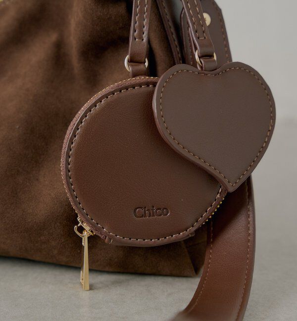  「ポーチチャーム付きスエードコンビボストンバッグ」|ボストンバッグ|