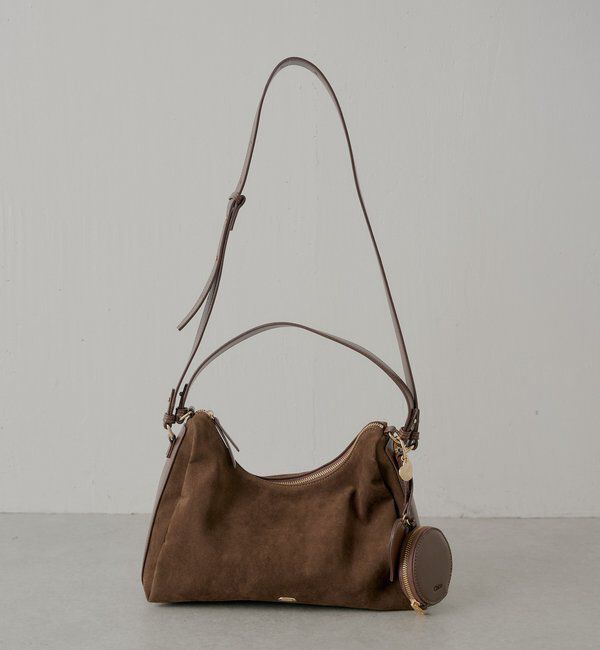  「ポーチチャーム付きスエードコンビボストンバッグ」|ボストンバッグ|