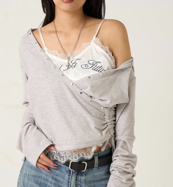  「刺繍ロゴサテンスリップキャミ」|シャツ・ブラウス|