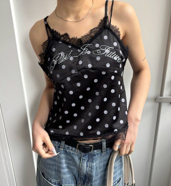  「刺繍ロゴサテンスリップキャミ」|シャツ・ブラウス|ブラックその他1