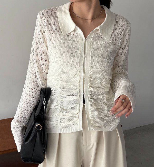  「レースシャーリングホックカーディガン」|カーディガン|