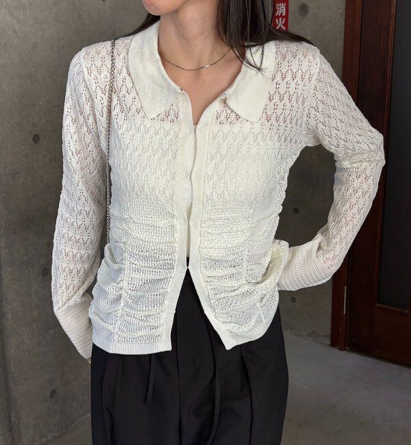  「レースシャーリングホックカーディガン」|カーディガン|
