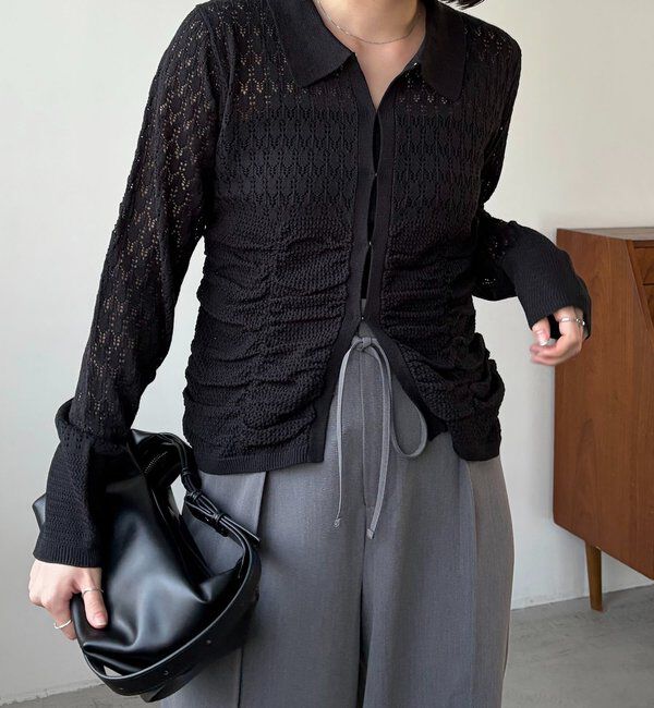  「レースシャーリングホックカーディガン」|カーディガン|