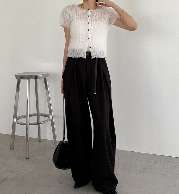  「シャーリング半袖カーディガン」|カーディガン|