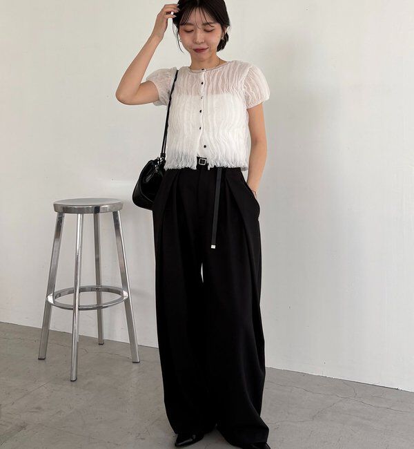  「シャーリング半袖カーディガン」|カーディガン|