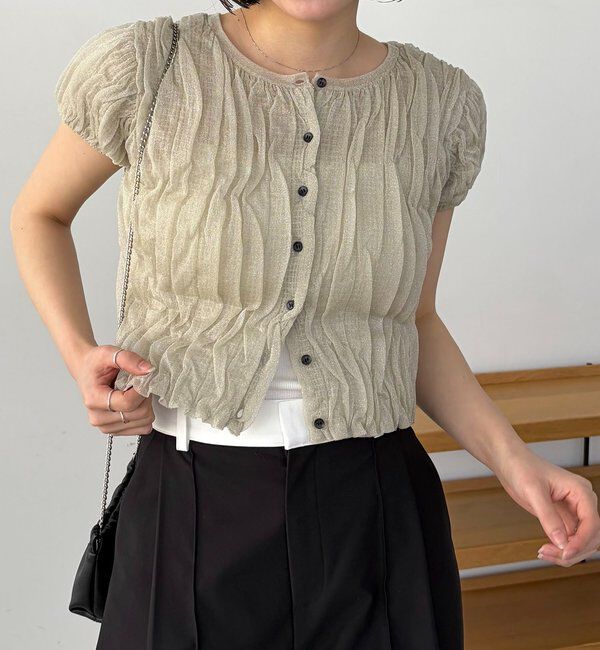  「シャーリング半袖カーディガン」|カーディガン|