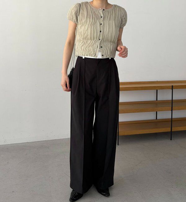  「シャーリング半袖カーディガン」|カーディガン|