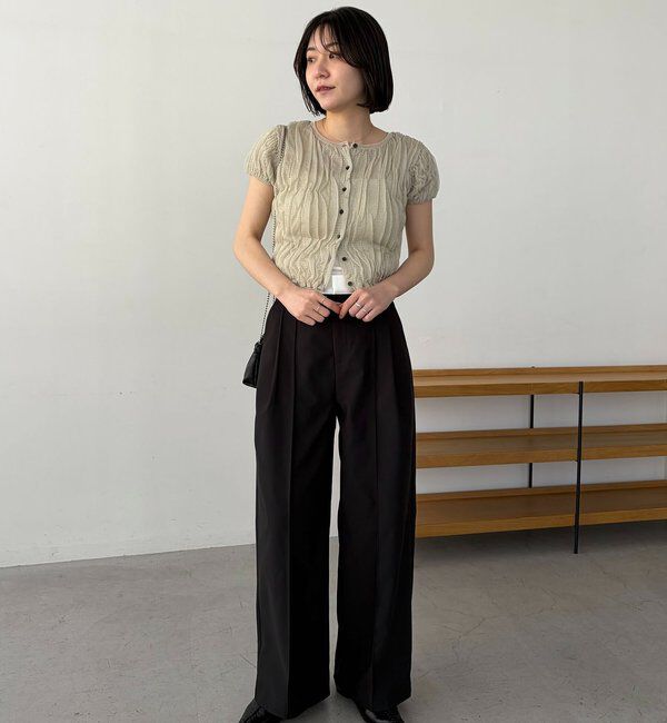  「シャーリング半袖カーディガン」|カーディガン|