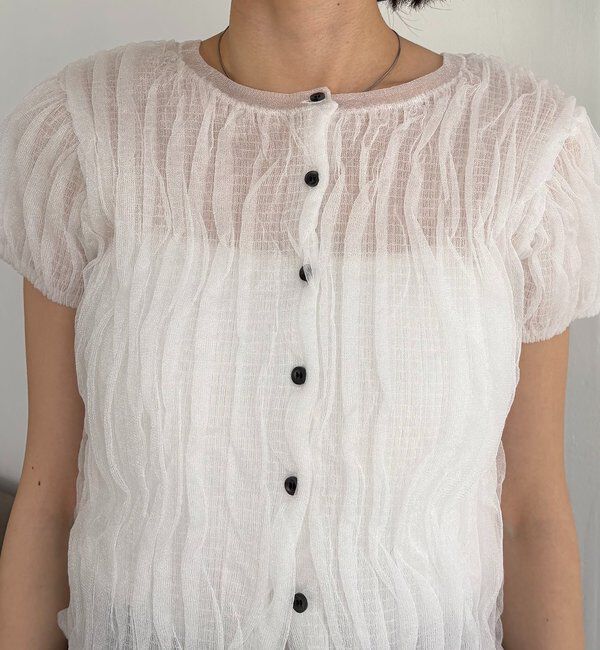  「シャーリング半袖カーディガン」|カーディガン|