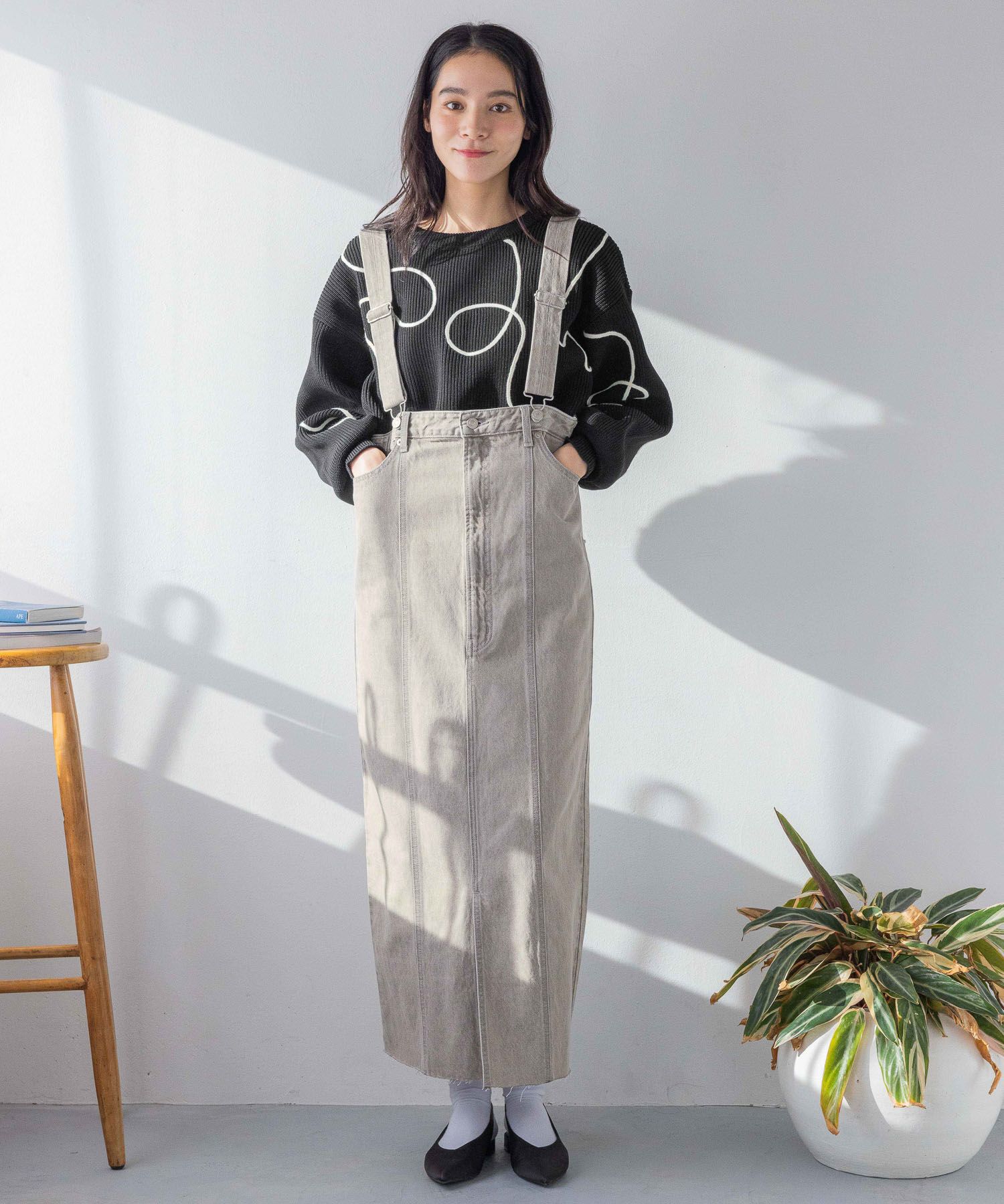 LOWRYS FARM「ＣＯＮＥ／デニムジャンスカ」|ジャンパースカート|グレー２