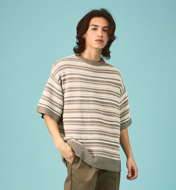 ABAHOUSE「【WEB限定】ランダムボーダーサマーニット/ユニセックス」|ニット・セーター|ベージュ