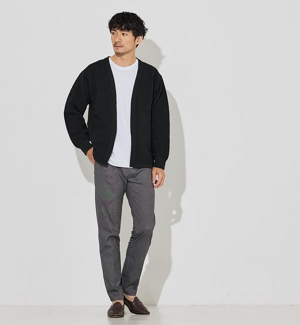 ABAHOUSE「【ウォッシャブル】リップルボーダー ボタンレス ニット カーディガン」|カーディガン|