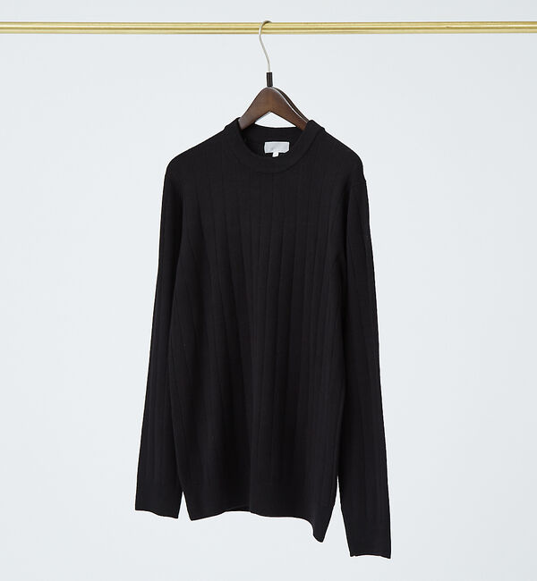ABAHOUSE「【カシミアタッチ】12ゲージ ワイドリブ クルーネック ニット」|ニット・セーター|ブラック