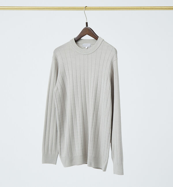 ABAHOUSE「【カシミアタッチ】12ゲージ ワイドリブ クルーネック ニット」|ニット・セーター|グレージュ