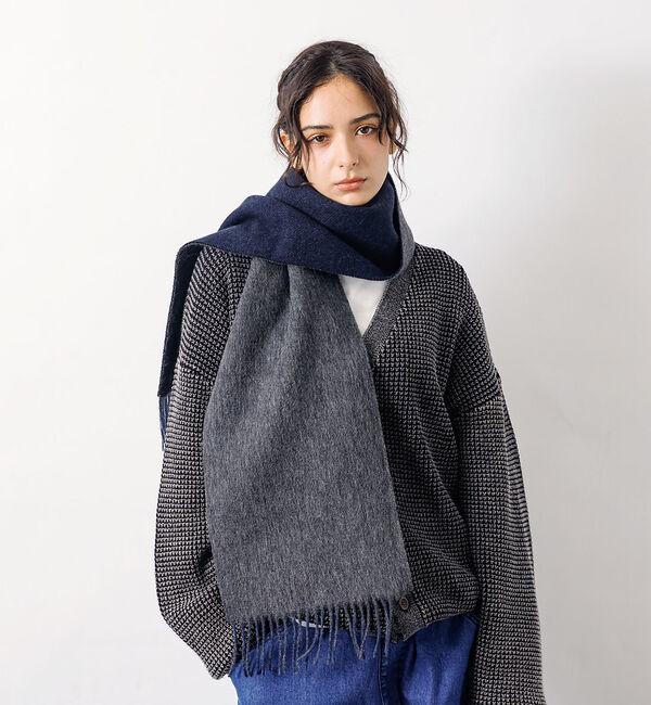 ABAHOUSE「ウール100％　ヘリンボーンマフラー　バイカラー」|マフラー|ブラック