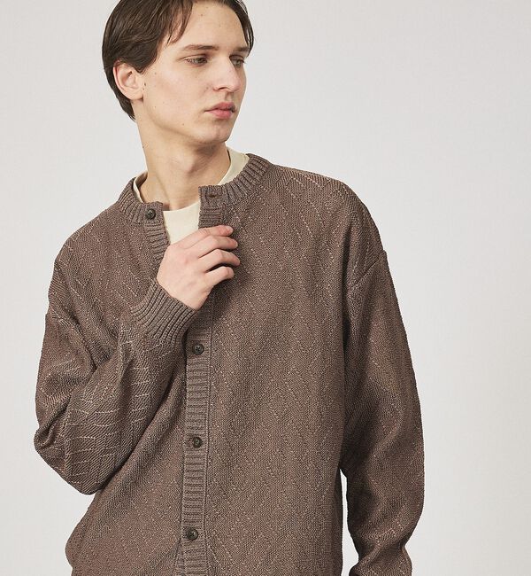 ABAHOUSE「ドライタッチ ペーパーライク クルーネックカーディガン【予約】」|カーディガン|