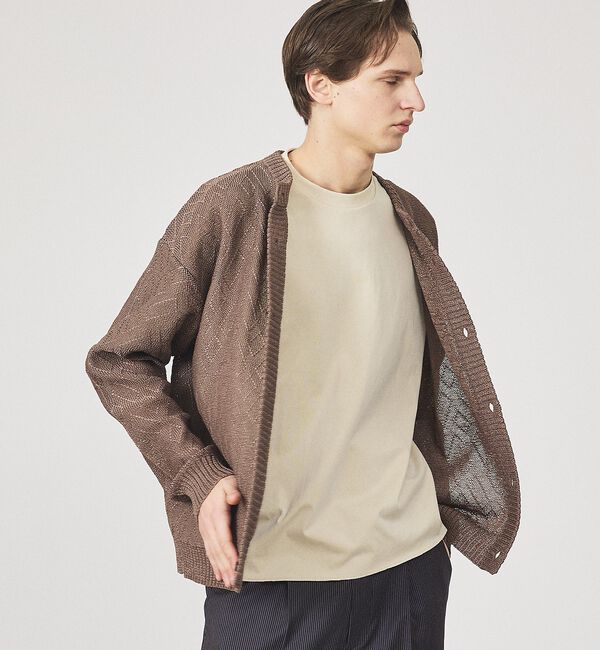 ABAHOUSE「ドライタッチ ペーパーライク クルーネックカーディガン【予約】」|カーディガン|