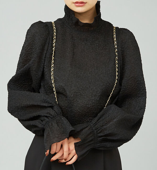 Rouge vif「ハイネックフリルシアーブラウス」|シャツ・ブラウス|ブラック