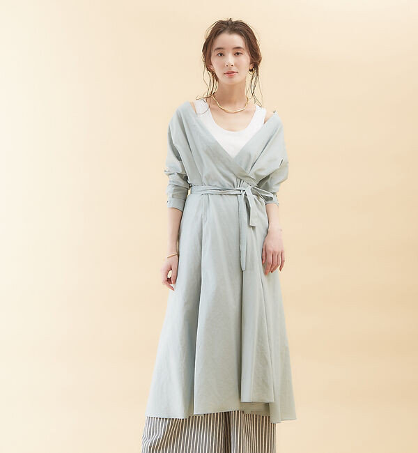 qualite「コットンカシュクールロングシャツドレス」|シャツ・ブラウス|グリーン系その他1